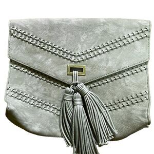 Anthropologie Purse Tassel Flap Messenger Bag Clutch Chain Strap Olive Green